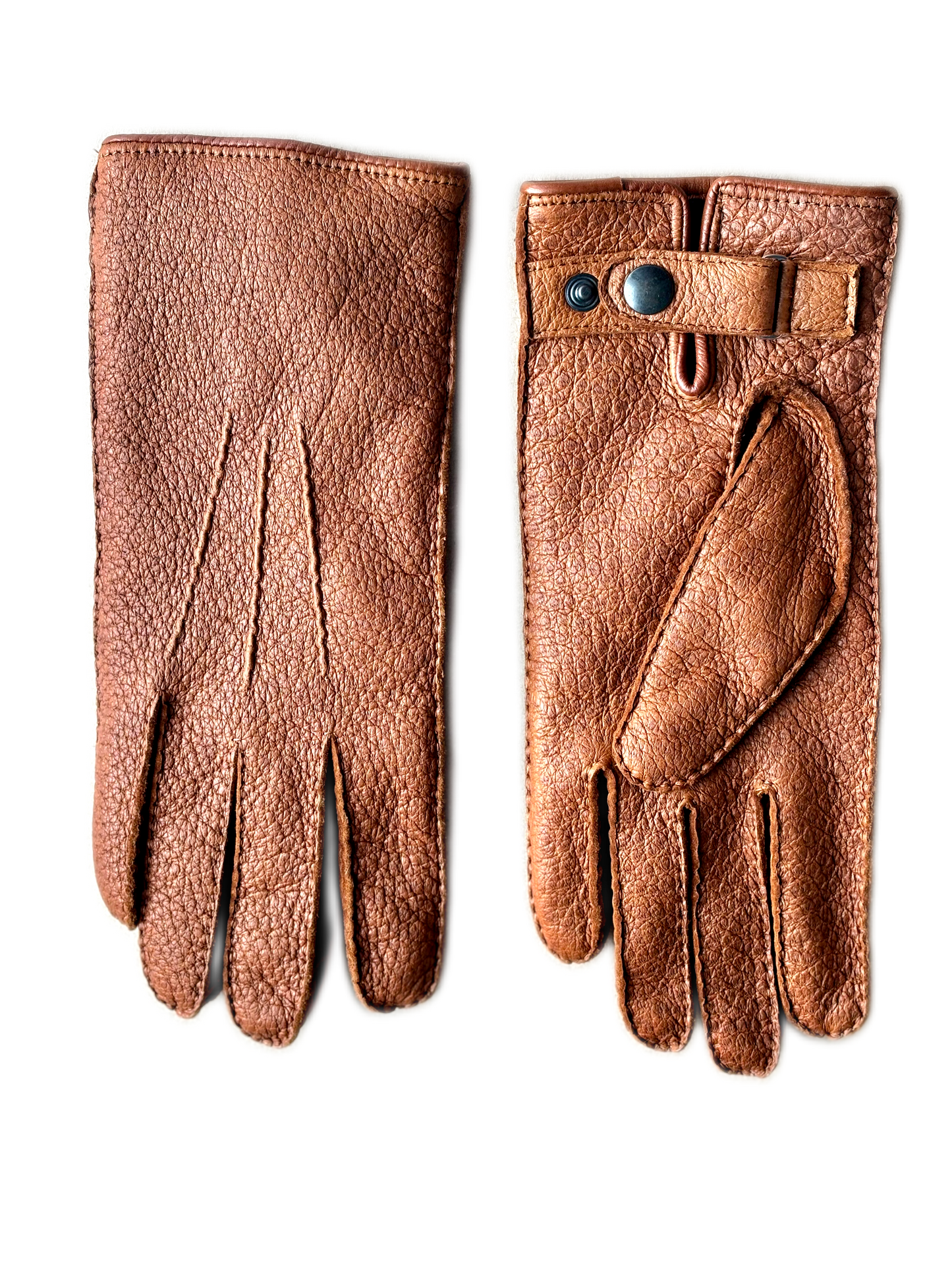 Women's peccary winter leather gloves strap closure cashmere lined cork