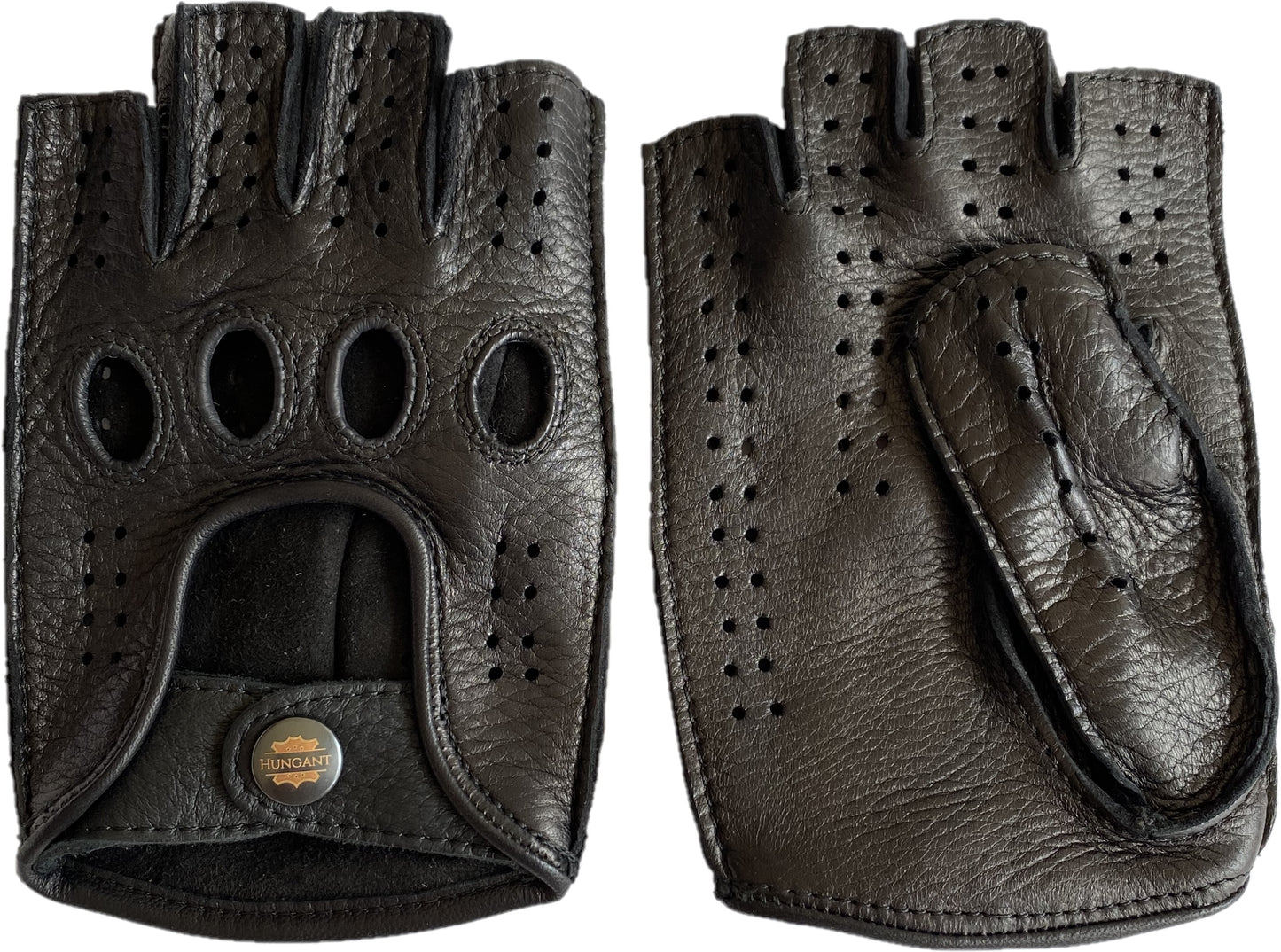 Men's fingerless driving leather gloves lambskin black