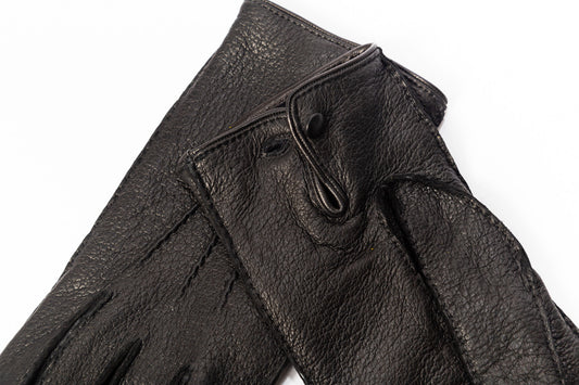 Women's Peccary Leather Winter Gloves – Cashmere Lined with Button Closure Black
