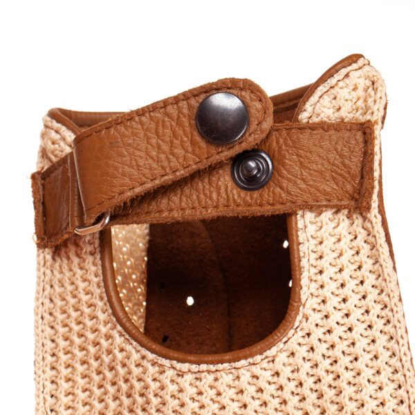 Women's crochet driving gloves camel brown deerskin