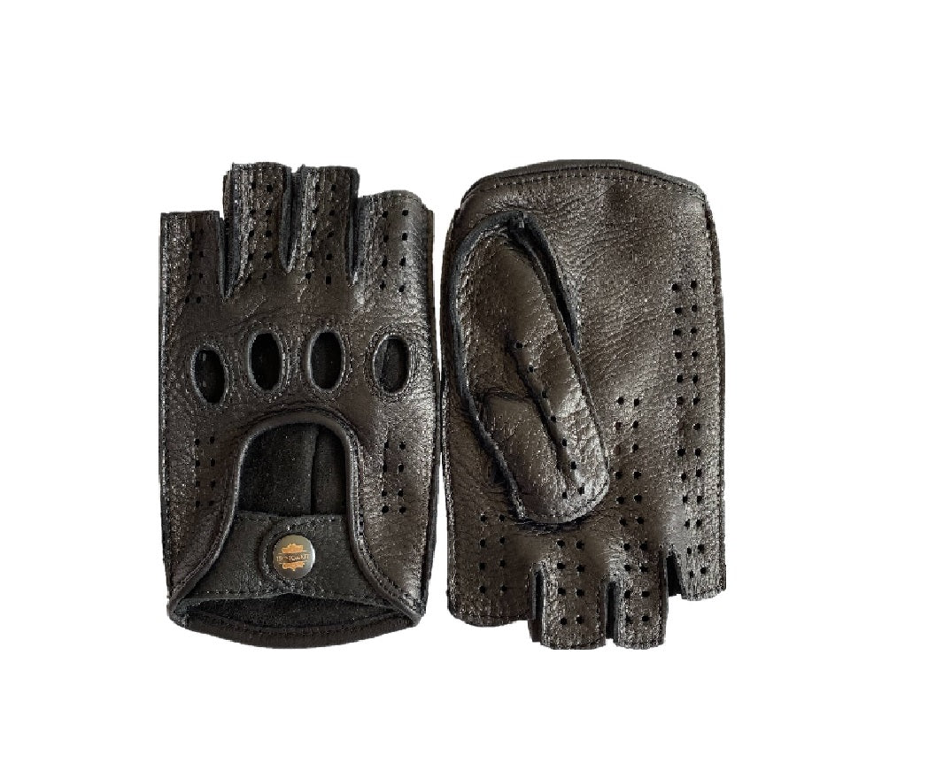 Herren Fingerlose Lederhandschuhe zum Autofahren Fahrradfahren Hirschleder dunkelbraun