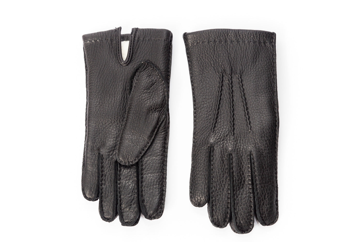 Men s deerskin winter leather gloves black with rabbit fur lining