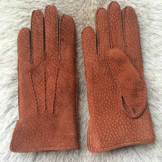 Men's Capybara Leather Gloves – Cashmere Lined with Side Vent Opening Cognac
