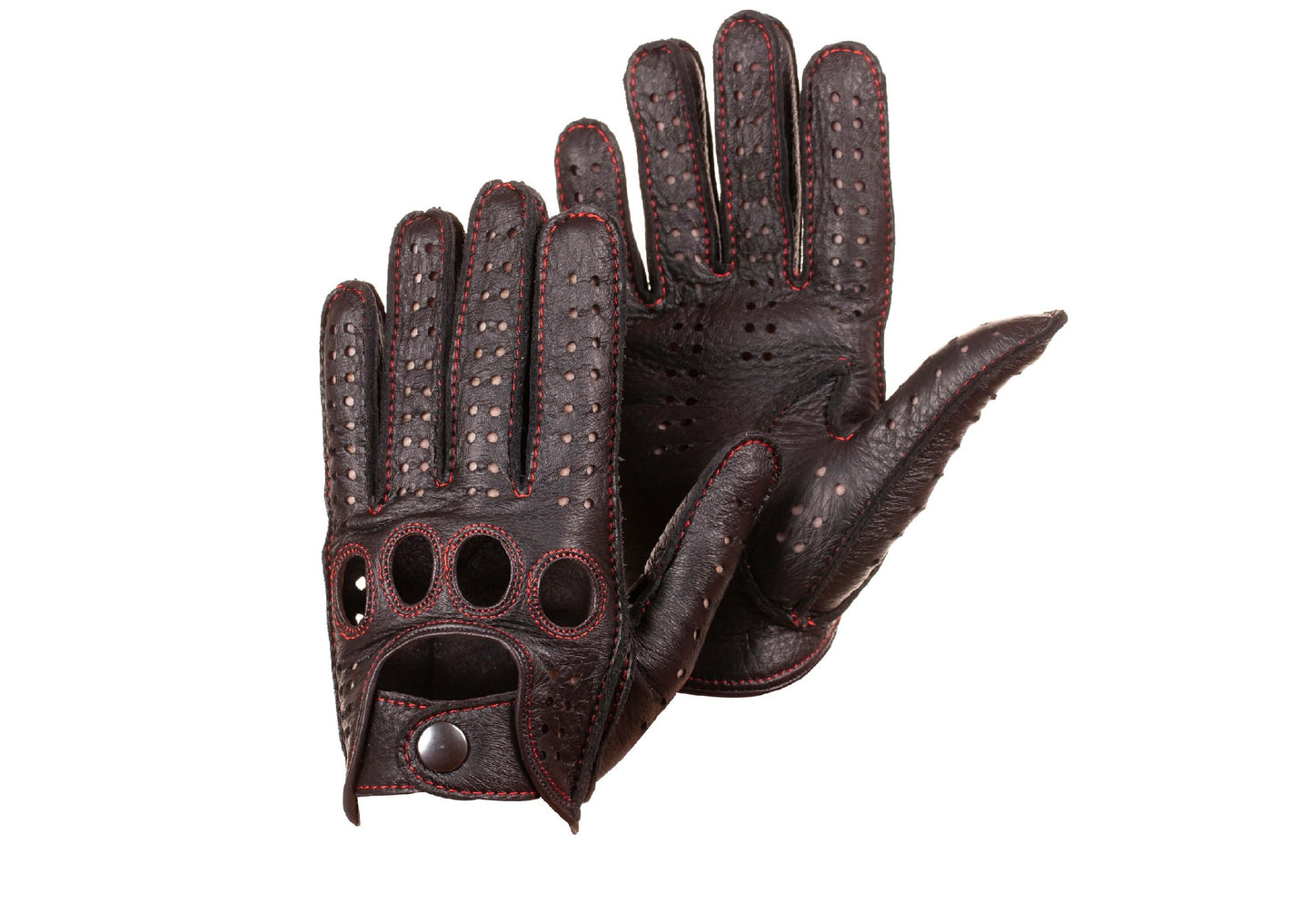 Men's leather driving gloves nappa black with red stitching