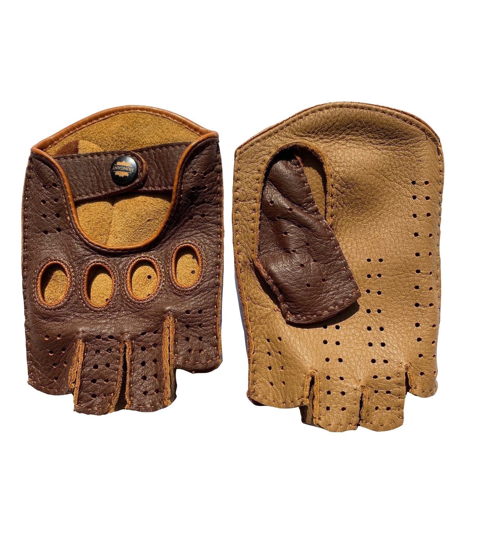 Men s fingerless leather gloves deerskin cognac tan