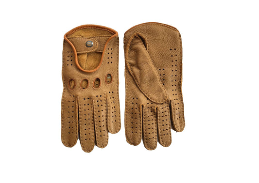 Men's driving leather gloves deerskin tan handmade handsewn