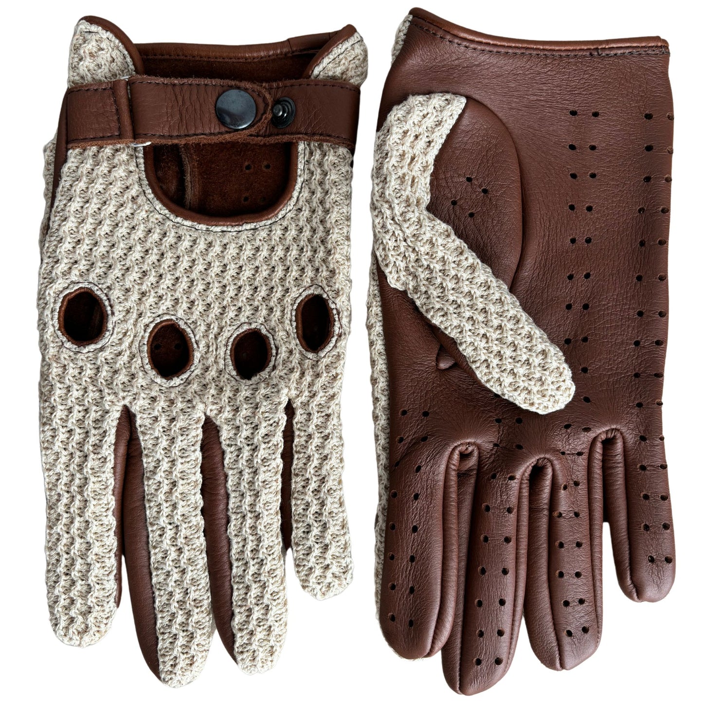 Premium Häkel-Autohandschuhe für Herren - Cognac