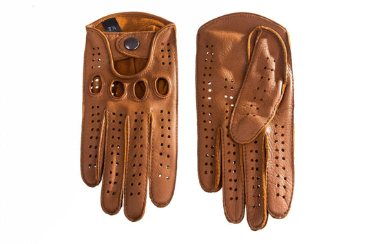 Men’s Driving Leather Gloves – Camel Brown, Handmade Deerskin