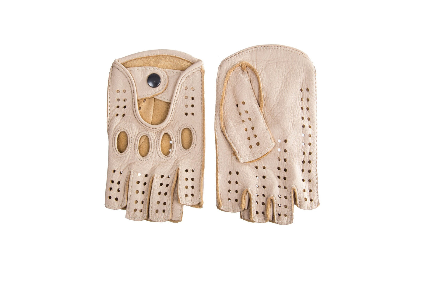 Men's fingerless driving leather gloves deerskin beige