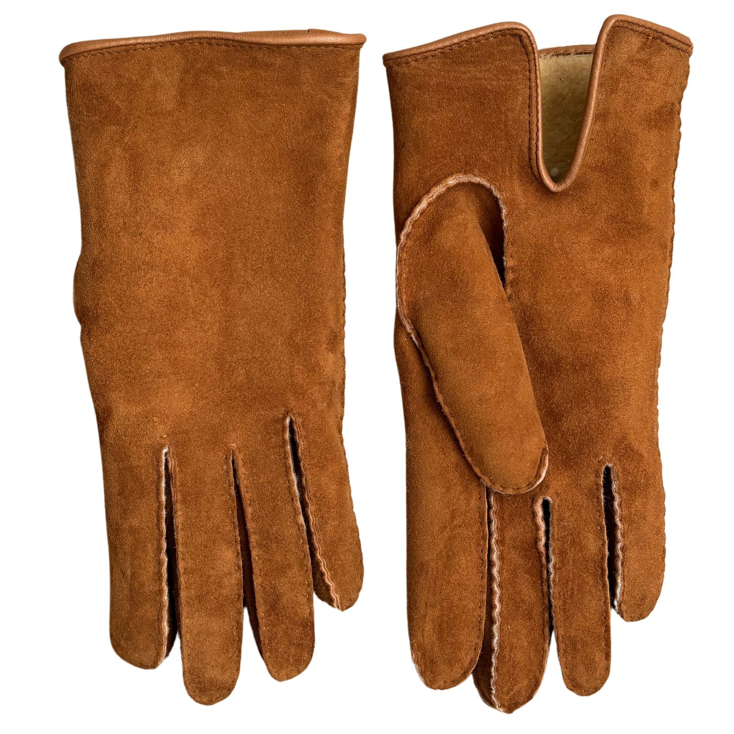 Women's shearling winter gloves cognac