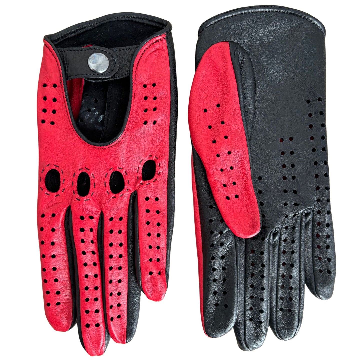 Women's driving gloves black red lambskin hand made