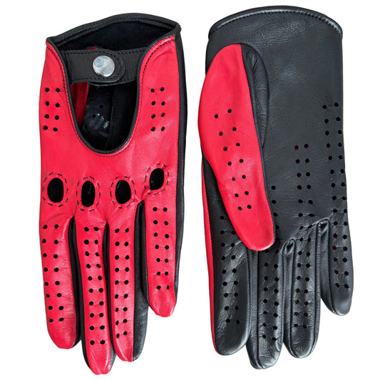 Women's driving gloves black red lambskin hand made