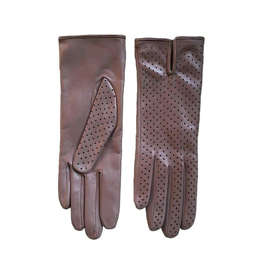 Women’s Unlined Nappa Leather Gloves – Red & Taupe