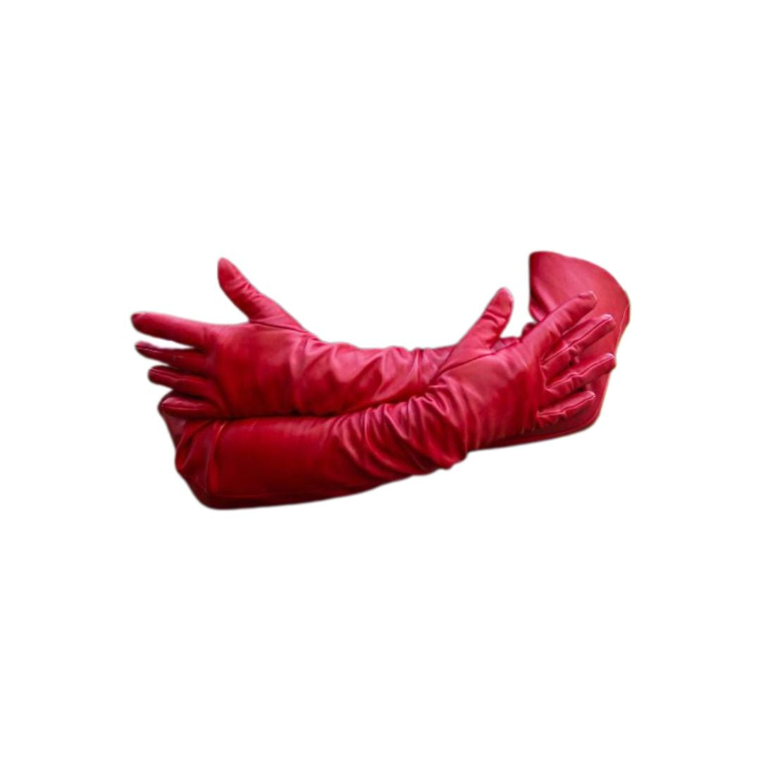 Women's opera long leather gloves Red
