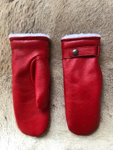 Women's deerskin mitten gloves wool lined white