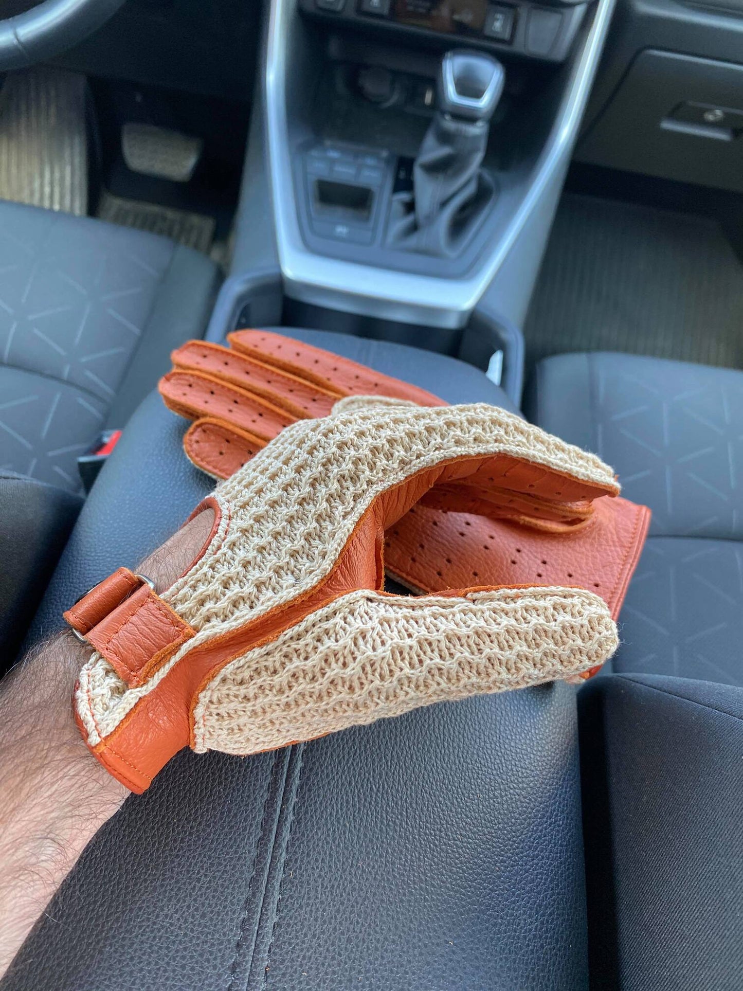 Men’s Crochet Driving Gloves Orange Deerskin