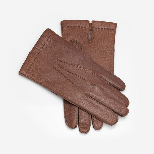 Women's peccary winter leather gloves unlined cognac