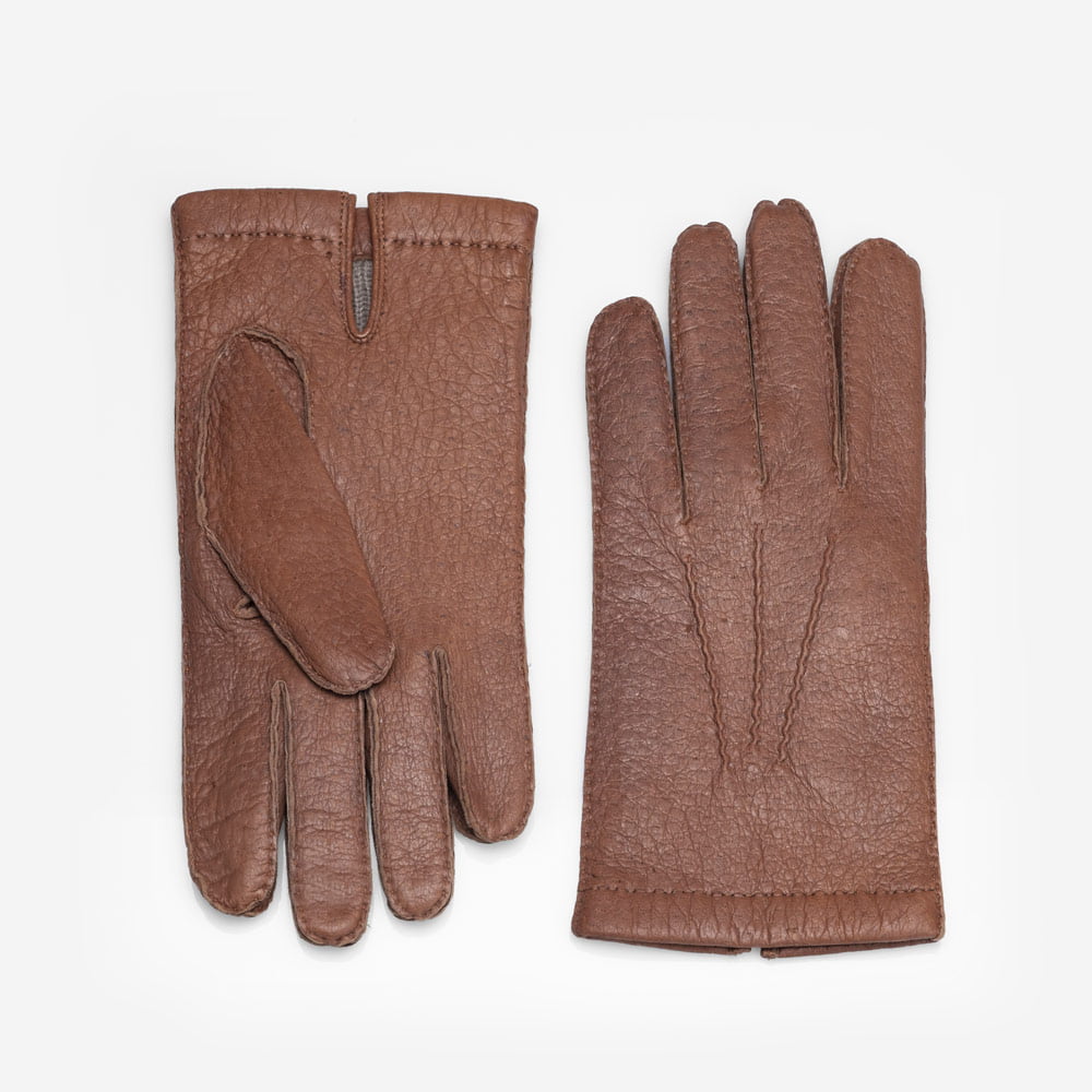 Women's peccary winter leather gloves cashmere lined cognac