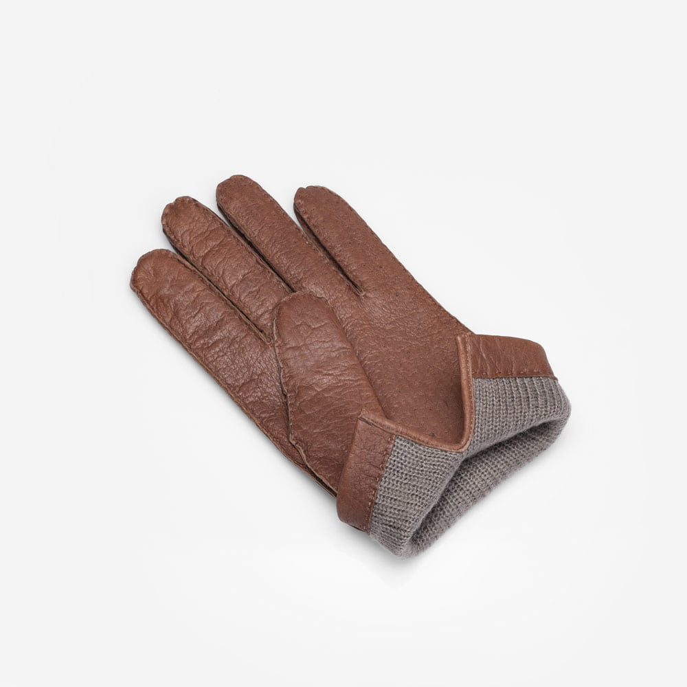 Women's peccary winter leather gloves cashmere lined cognac