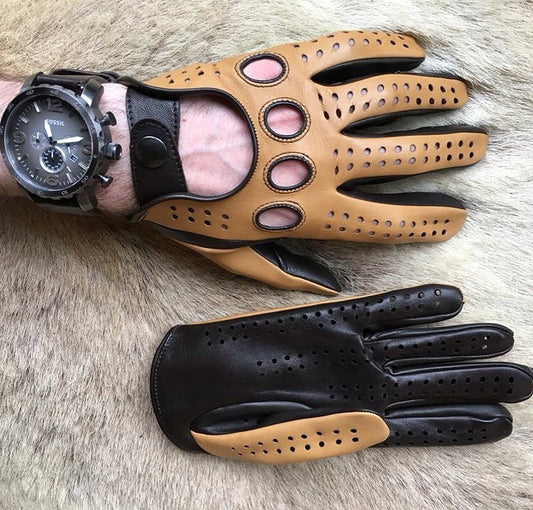 Men’s Driving Gloves Dark Brown & Cork Nappa Leather