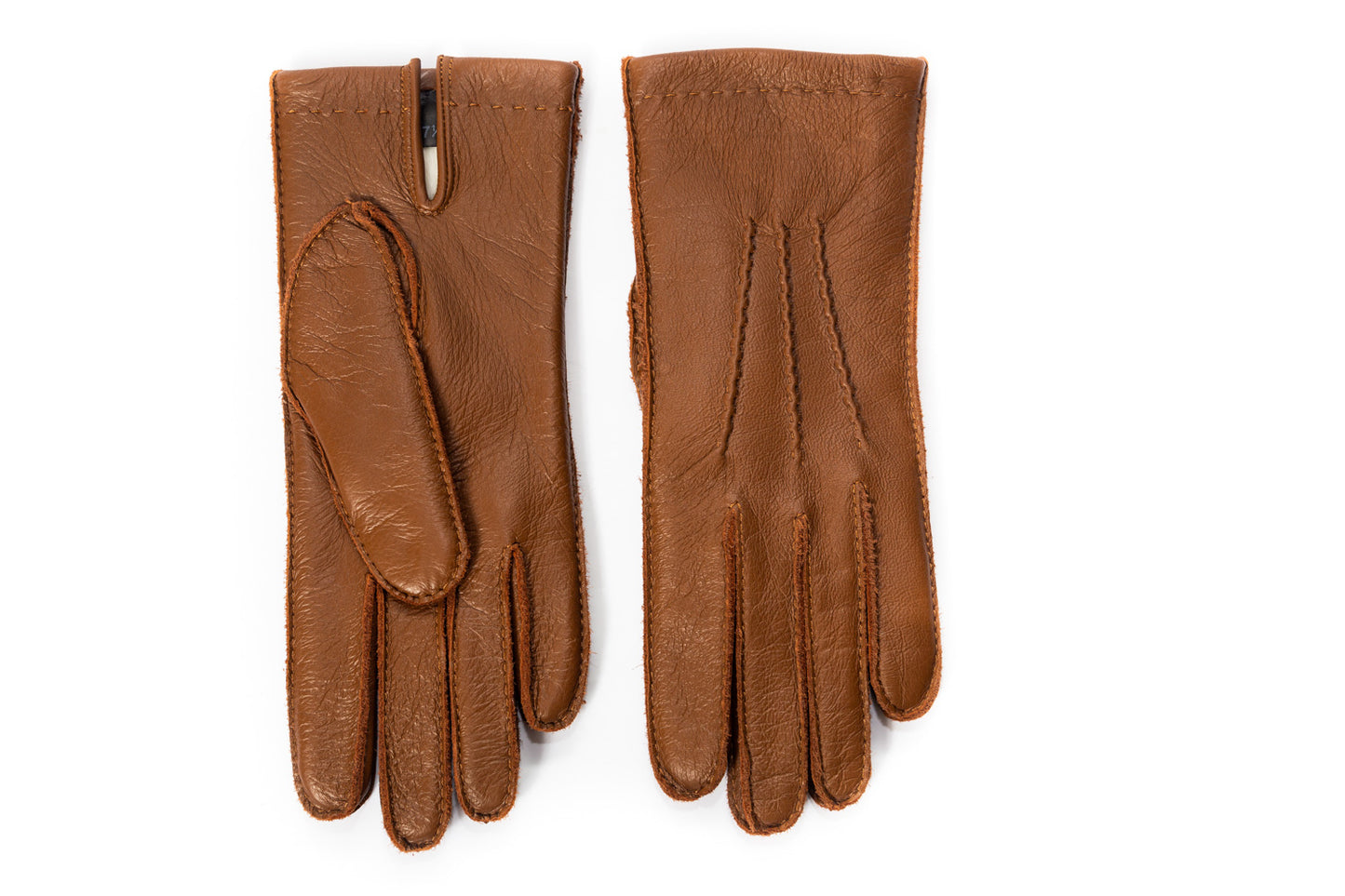 Men's deerskin winter leather gloves camel brown with rabbit fur lining