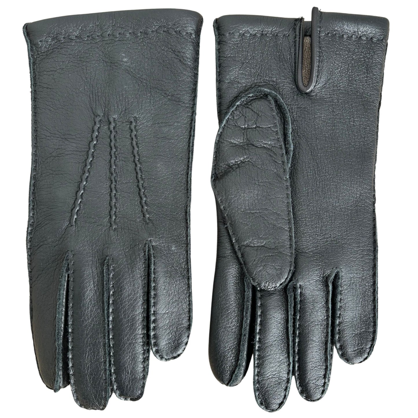 Men's deerskin winter leather gloves black hand sewn