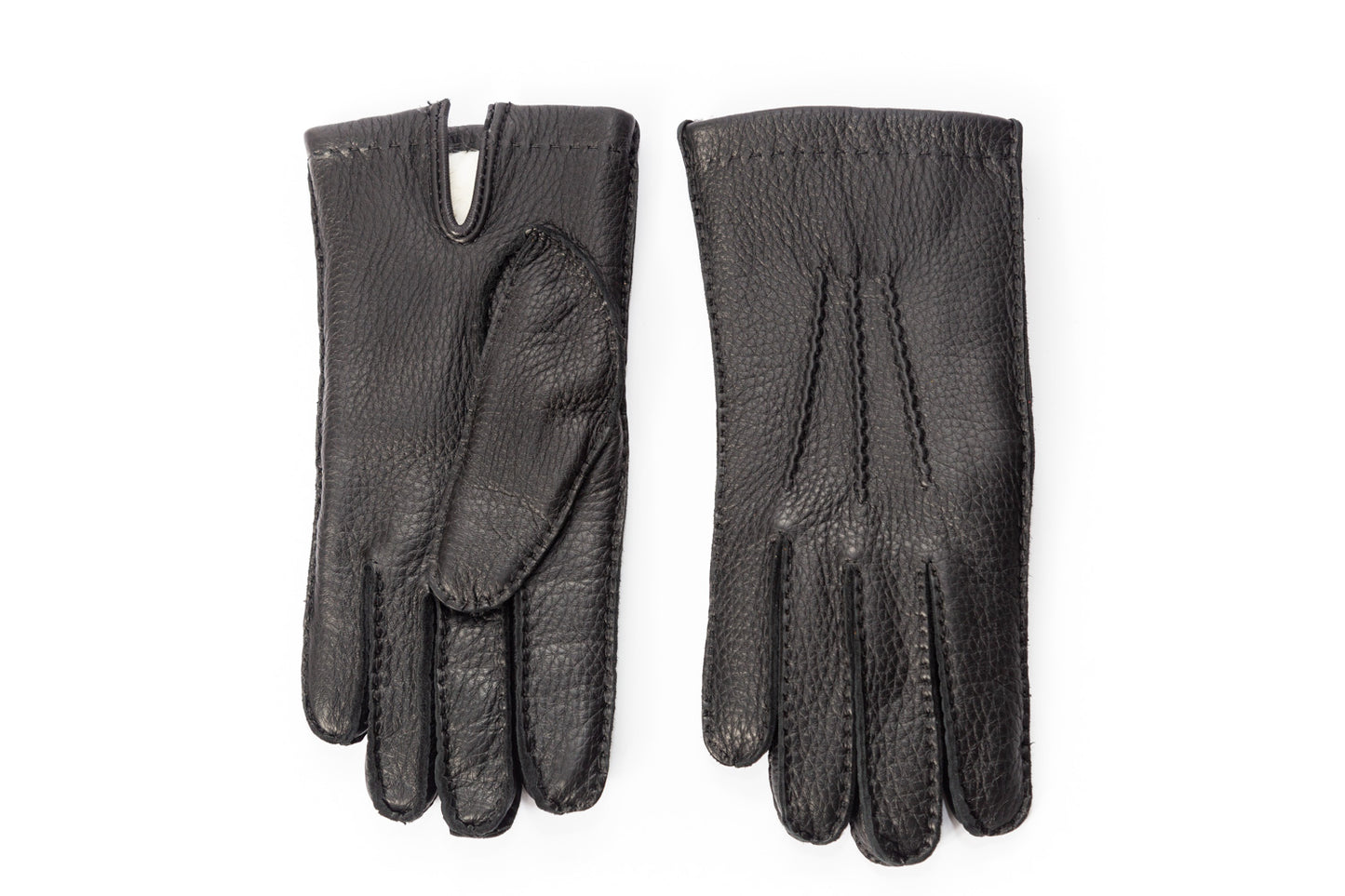 Men's deerskin winter leather gloves black with rabbit fur lining