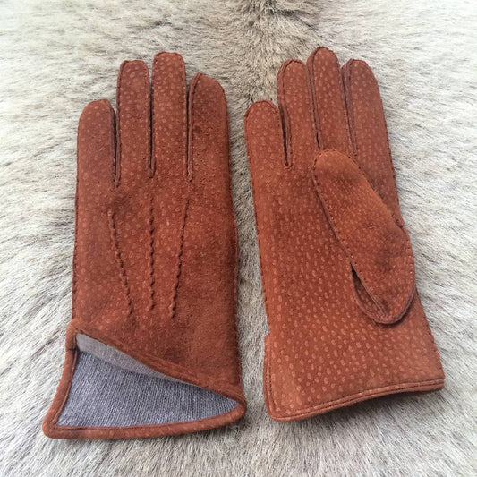 Women's Capybara Leather Gloves – Cashmere Lined with Side Vent Opening Cognac