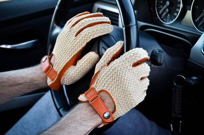 Men’s Crochet Driving Gloves Orange Deerskin