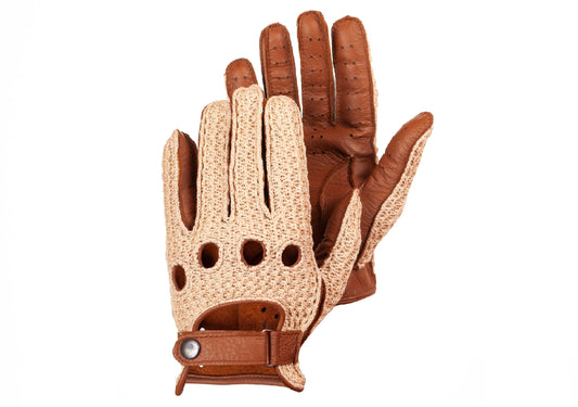 Premium Men’s Crochet Driving Gloves Camel Brown