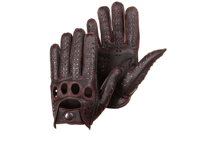 Men's leather driving gloves deerskin black with red stitching