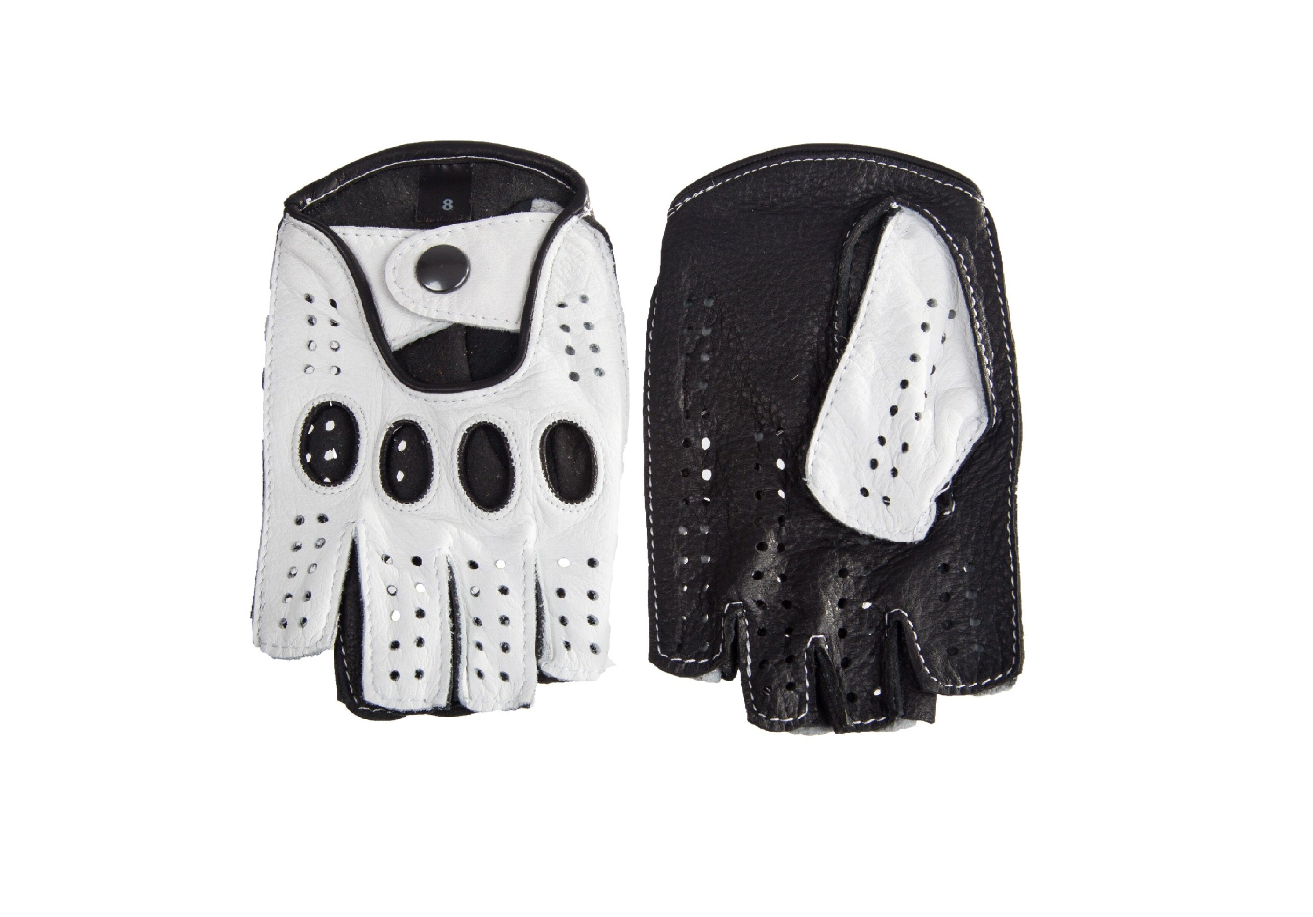 Men's FINGERLESS Leather Gloves - BLACK(white) - online deerskin leather