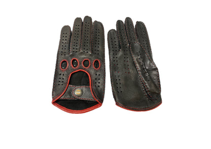 Men's lambskin driving gloves black red handsewn