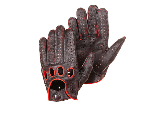 Men's driving leather gloves deerskin black red