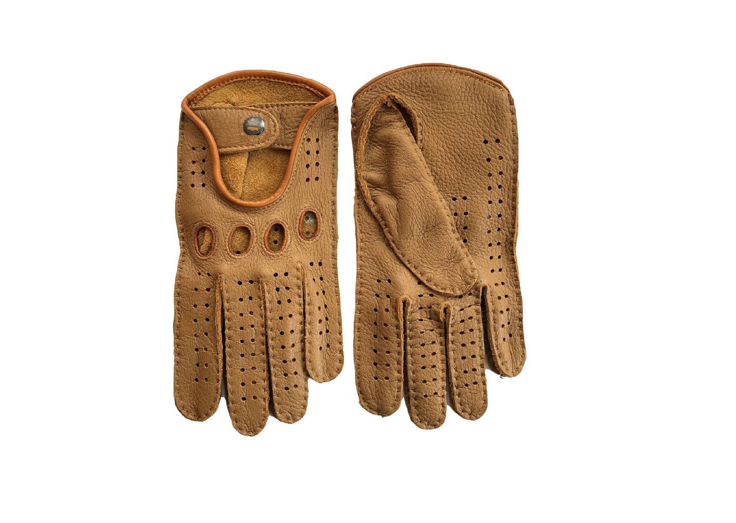 Men's driving leather gloves deerskin tan handmade handsewn