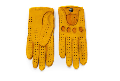 Men's yellow leather driving gloves deerskin handmade