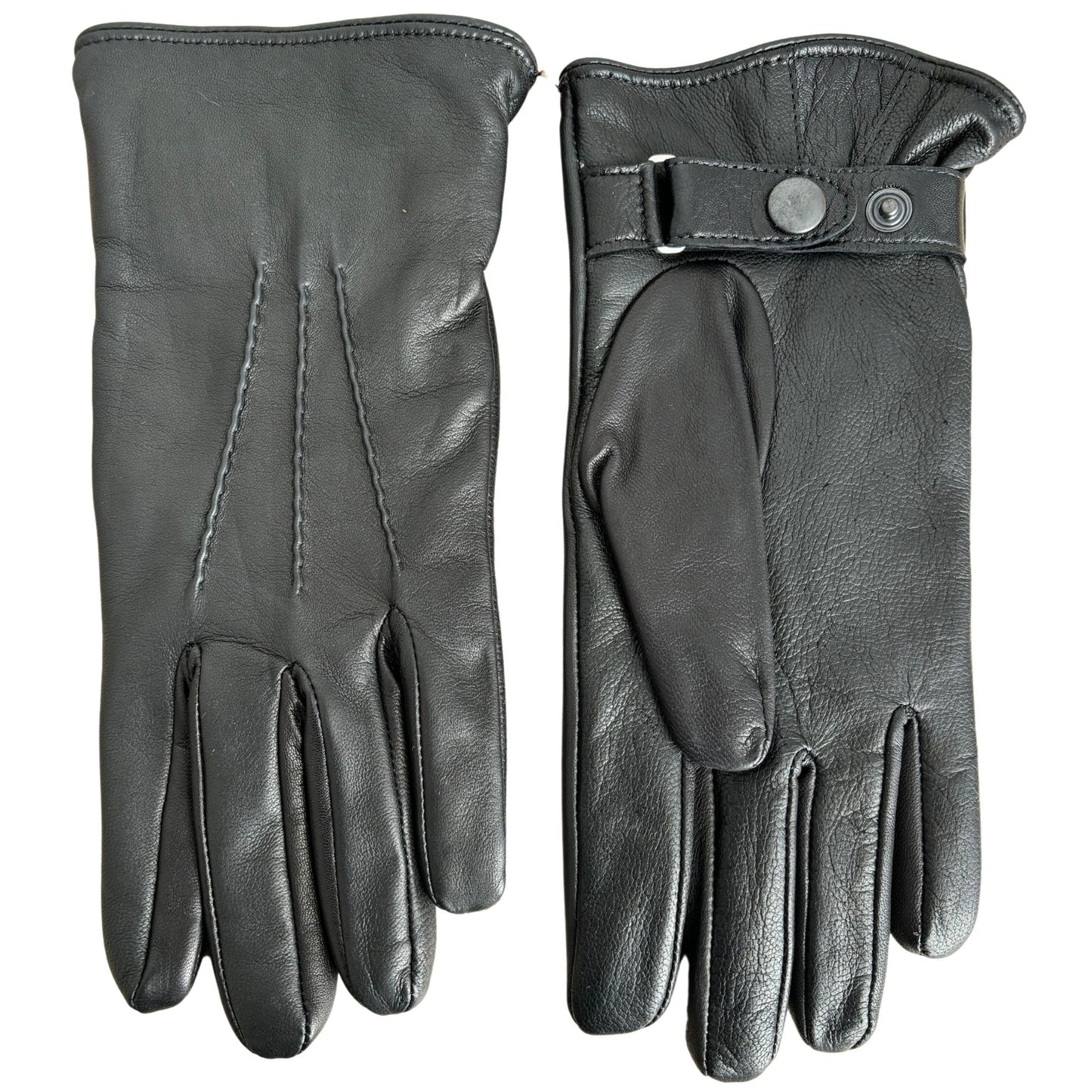 Men's black winter gloves cashmere lined lambskin with strap