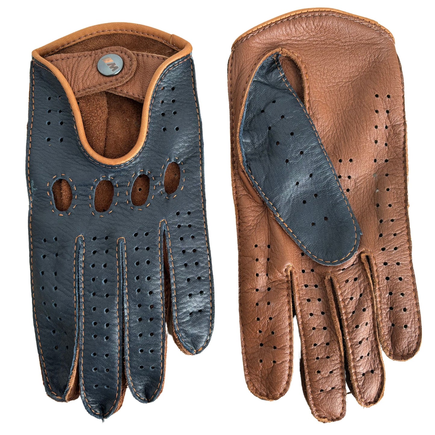 Men’s Deerskin Leather Driving Gloves - Cognac & Blue