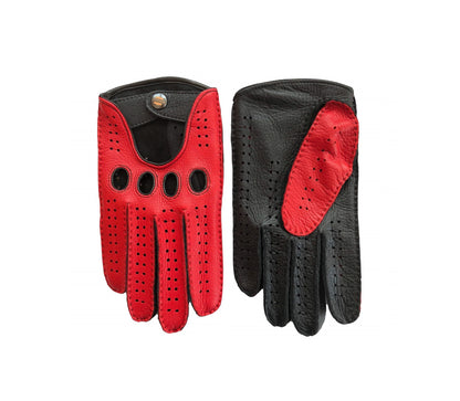 Men’s Deerskin Leather Driving Gloves - Black & Red