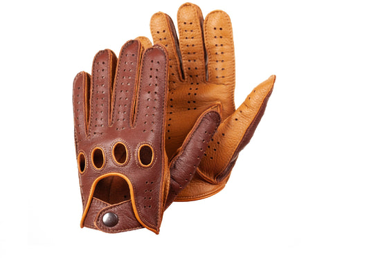 Men’s Deerskin Leather Driving Gloves - Cognac & Tan