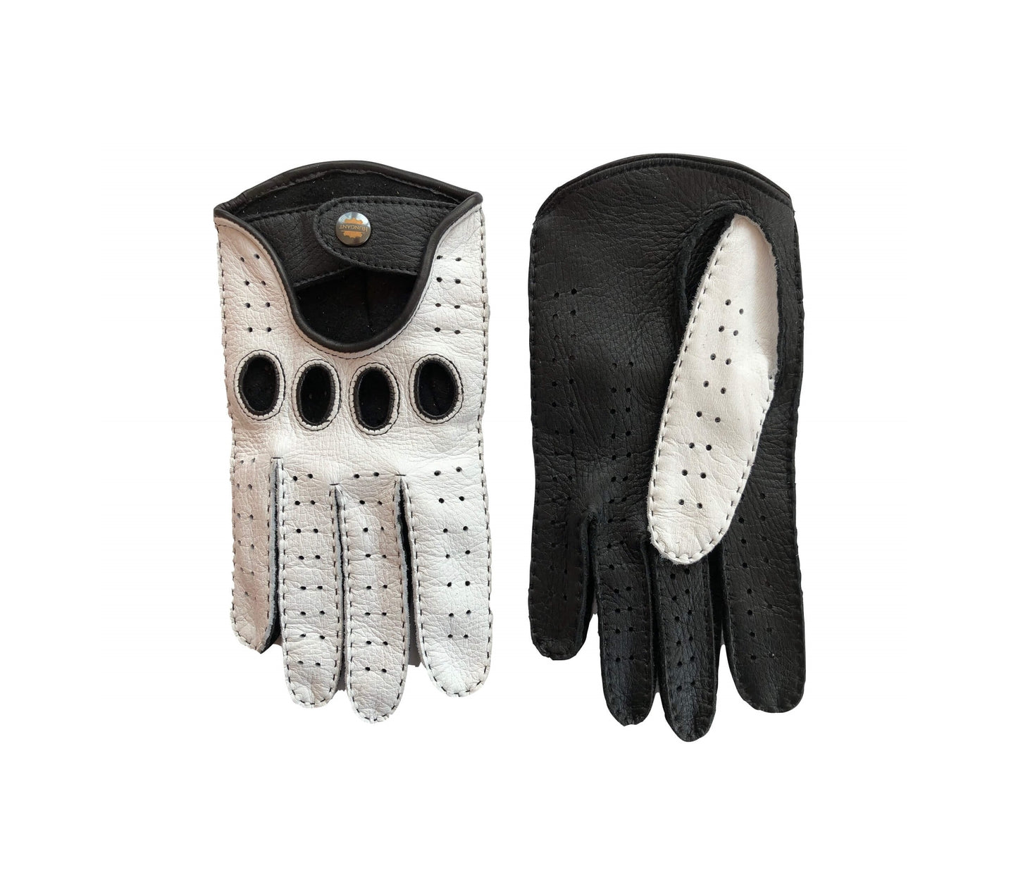 Men’s Driving Gloves Deerskin Leather Hand Made Black White