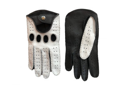 Men’s Driving Gloves Deerskin Leather Hand Made Black White