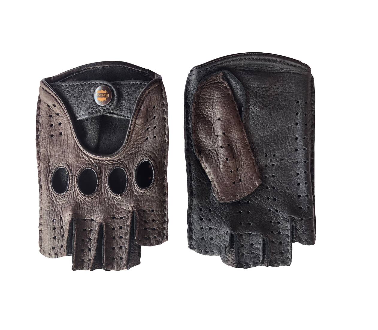 Men's fingerless leather gloves deerskin black brown