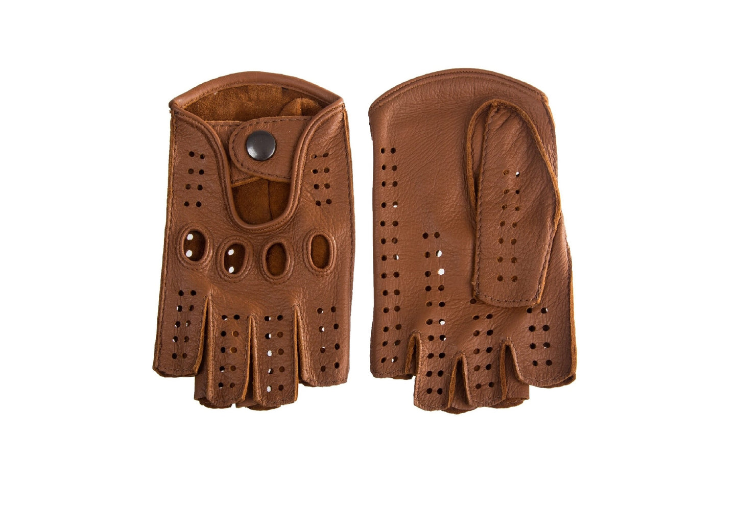 Men's fingerless driving leather gloves deerskin camel