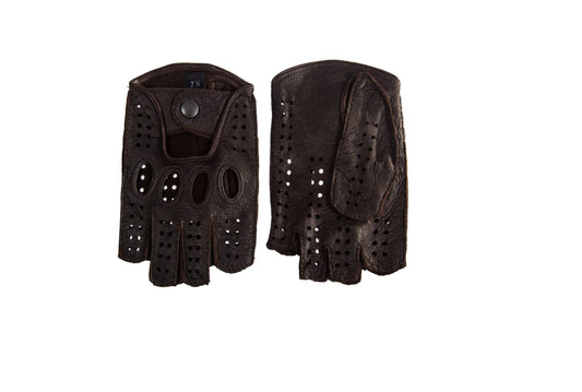 Women's Dark Brown Deerskin Fingerless Driving Leather Gloves