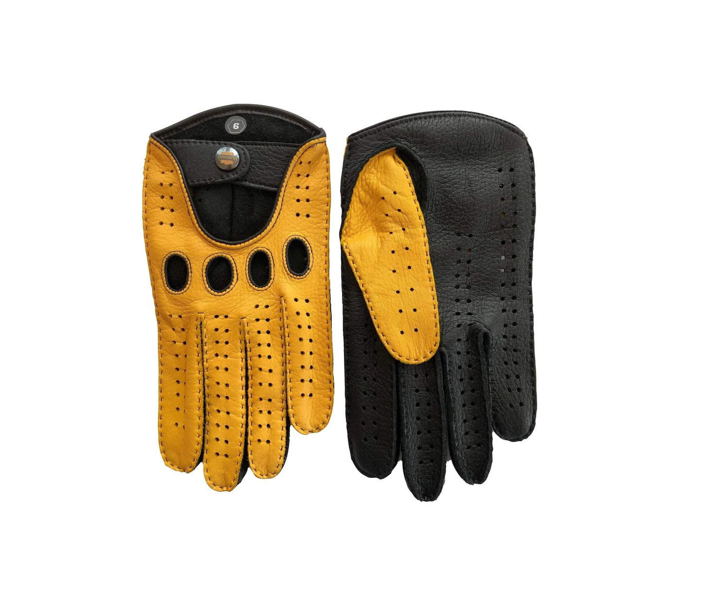 Men’s Driving Gloves Deerskin Leather Hand Made Black yellow