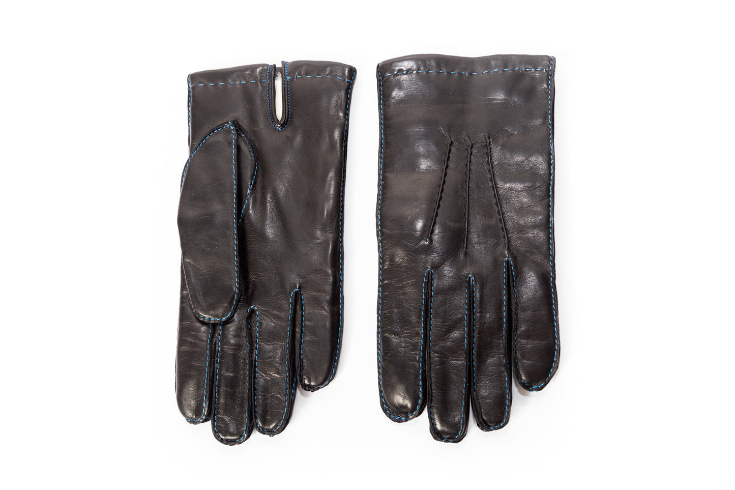 Men's winter gloves black rabbit fur lined lambskin