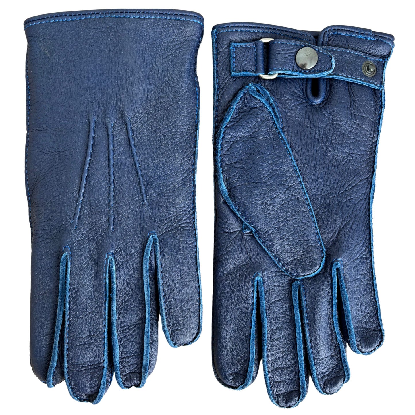 Men's deerskin winter leather gloves cashmere lined blue