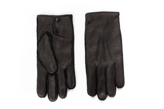 Women's Peccary Leather Winter Gloves – Cashmere Lined with Button Closure Black
