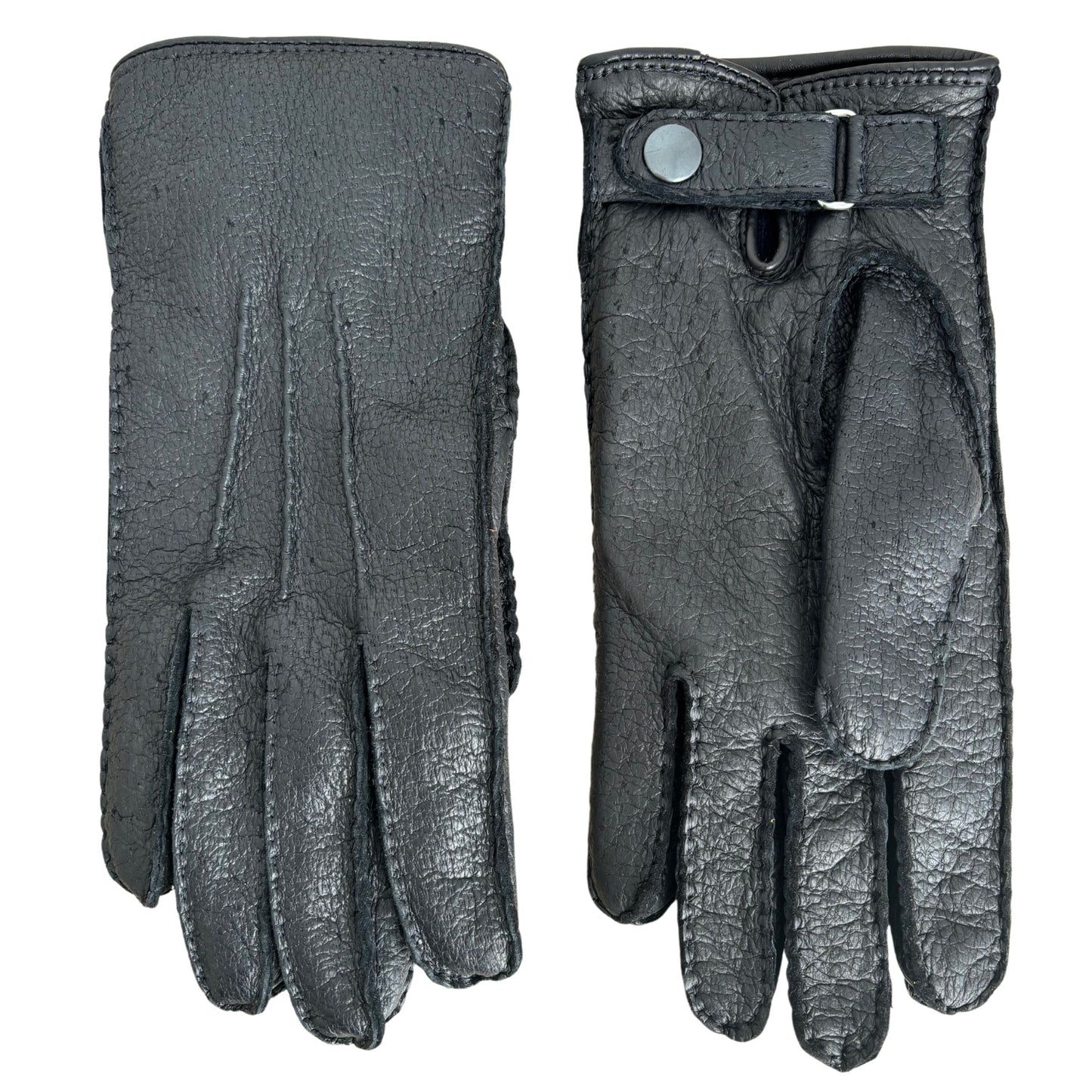 Women's peccary winter leather gloves with strap cashmere lined black